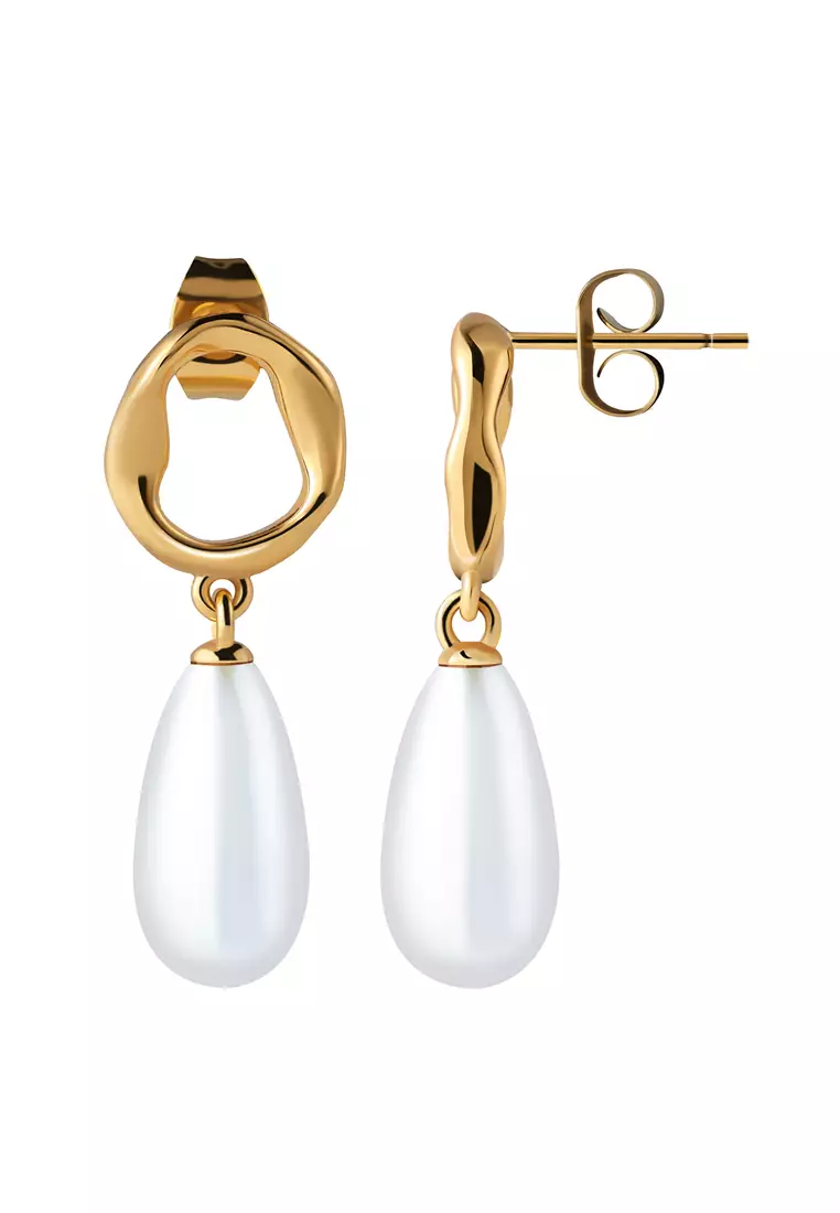 Vladimir 水滴形珍珠耳墜 金色耳環 白色珍珠