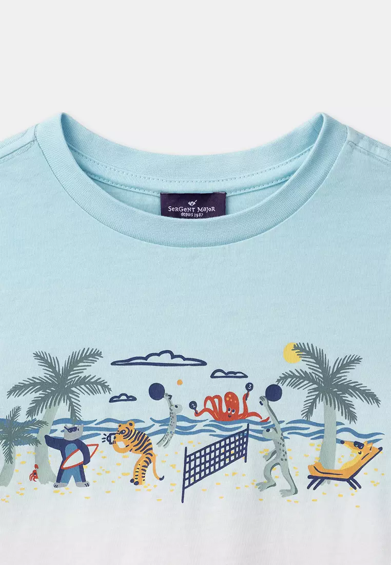 BLUE AND WHITE BEACH T-SHIRT