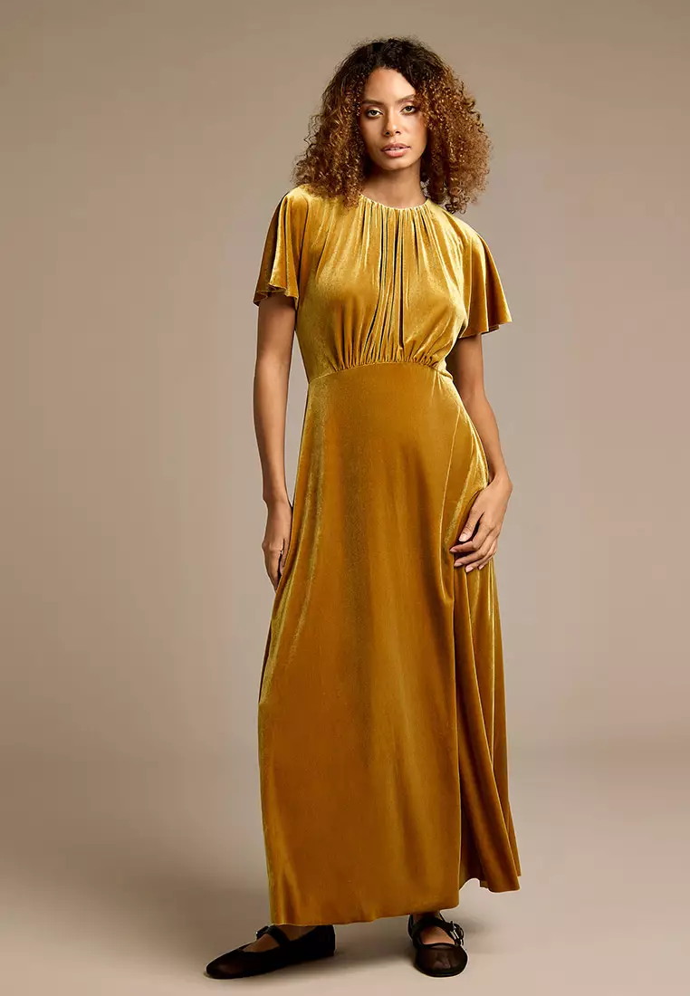 Buy GWD Hallie Gold Velvet Maxi Dress with Black Bow Detail Online | ZALORA  Malaysia