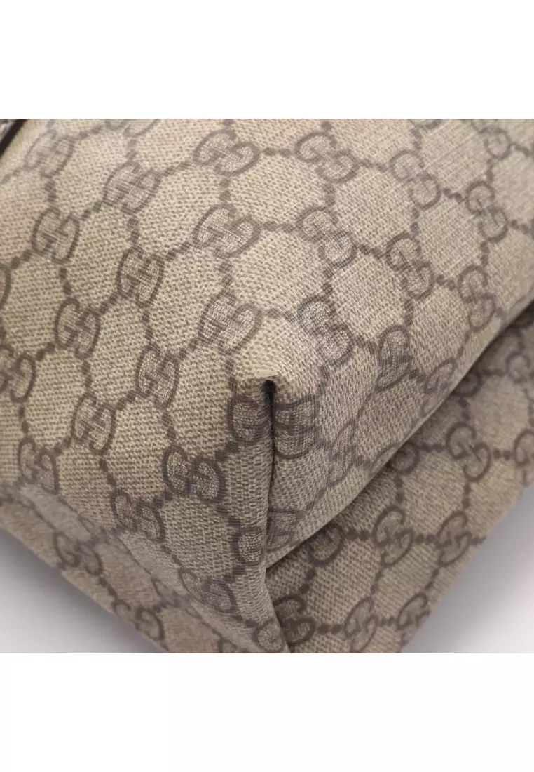 Pre-Loved Gucci GG Plus Handbag tote bag PVC leather beige Dark brown