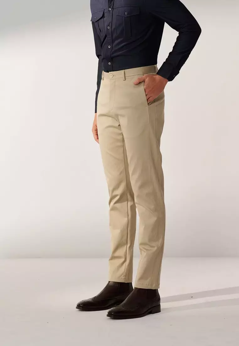 Beige Side-seam Slim Fit Stretch Chinos