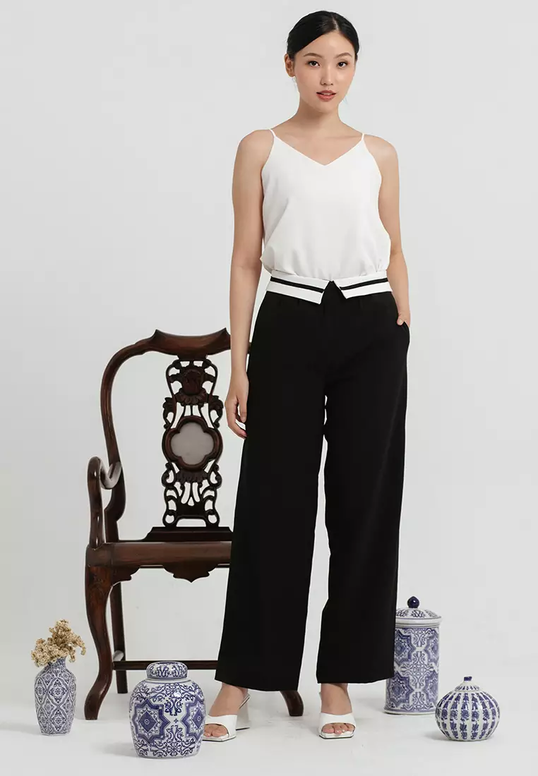 Two Tone Folded Pants in Black