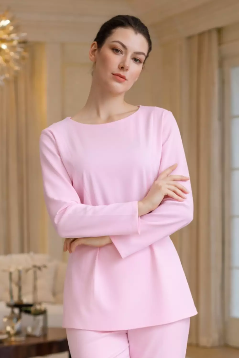 Essentials Lounge Wear Lenin Top Pink (Only Shirt)