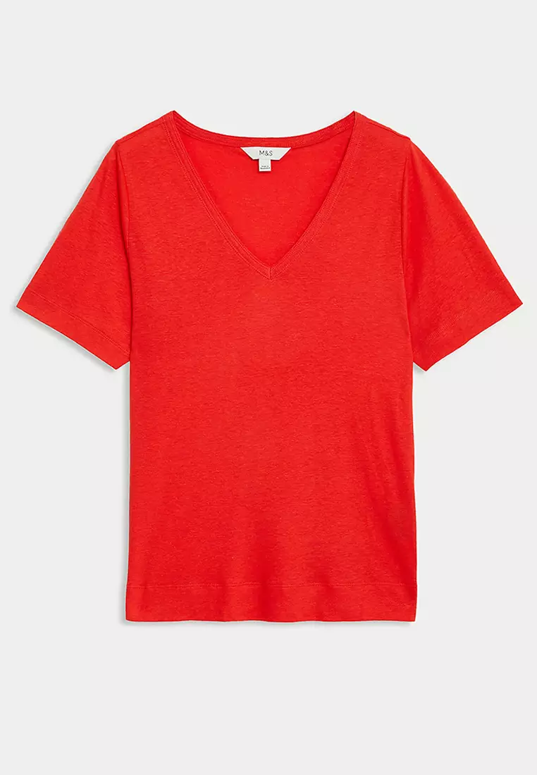 Linen Blend V-Neck Top