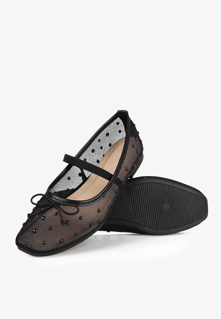 Flat Shoes Ballet Wanita Transparan L.Mayden Black
