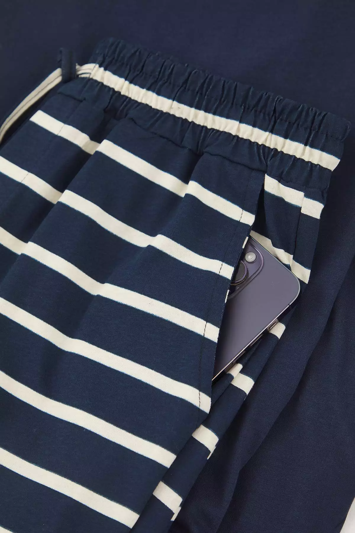 Navy Blue Regular New Year's Couple/Double Knitted Pajama Set