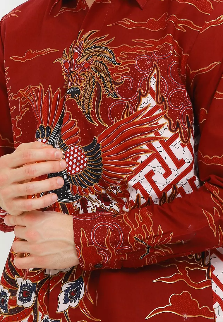 Kemeja Pria Lengan Panjang Batik Furing Prada Jonas Red