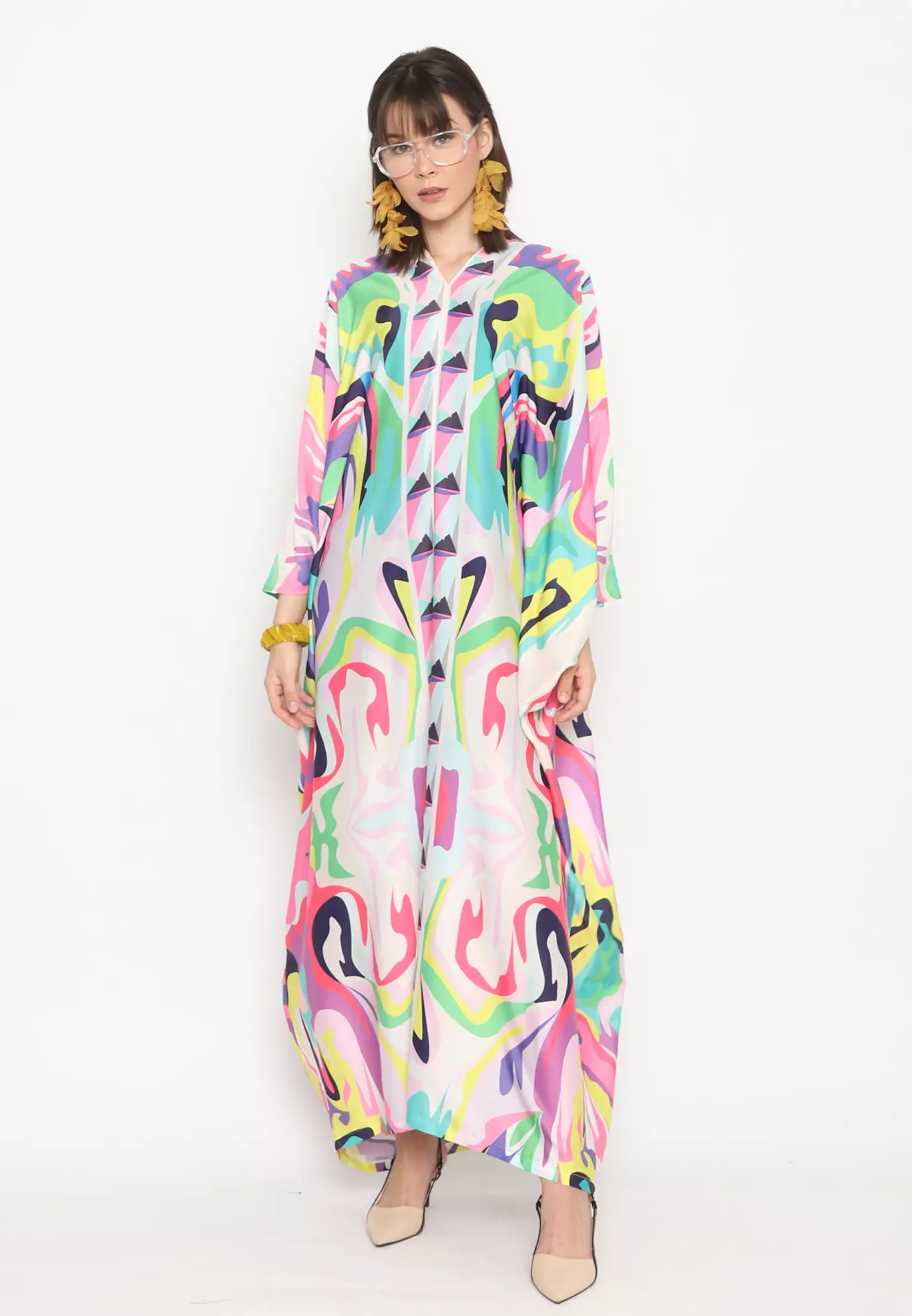 Kanzi Long Sleeve Abstract Kaftan