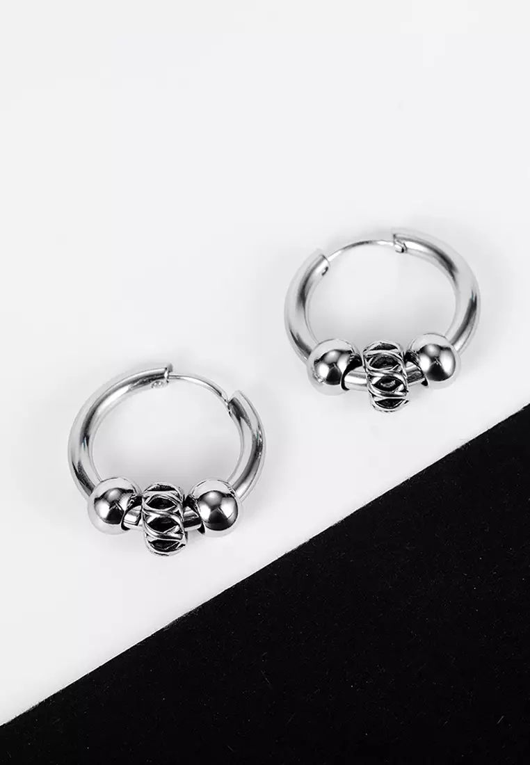 Buy Bullion Gold Triple Beads Hoop White Gold Layered Earrings