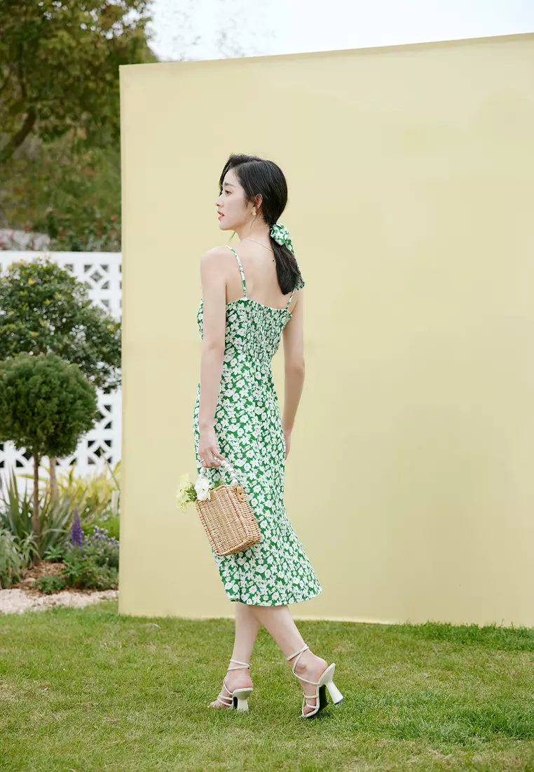 slim fit dress slacks Elegant Summer Strap White Blue Print V-Neck Corset Ruffle Midi Dress main image 1