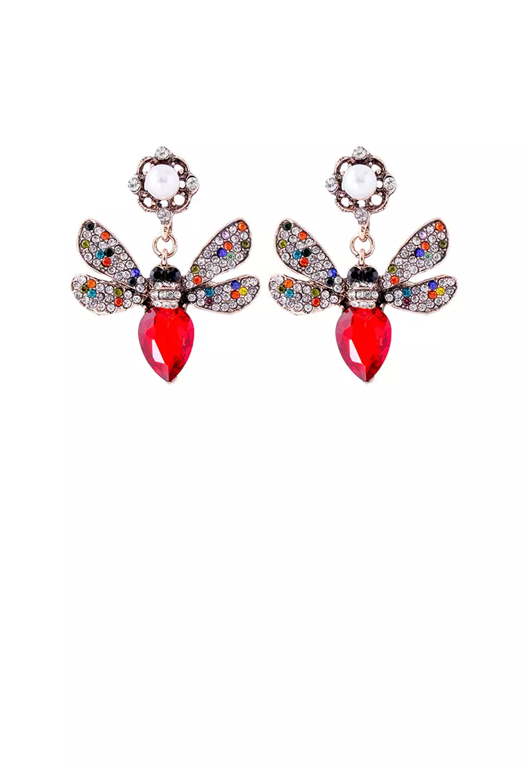 ZITIQUE Brilliant Lovely Plated Gold Bee Imitation Pearl Earrings