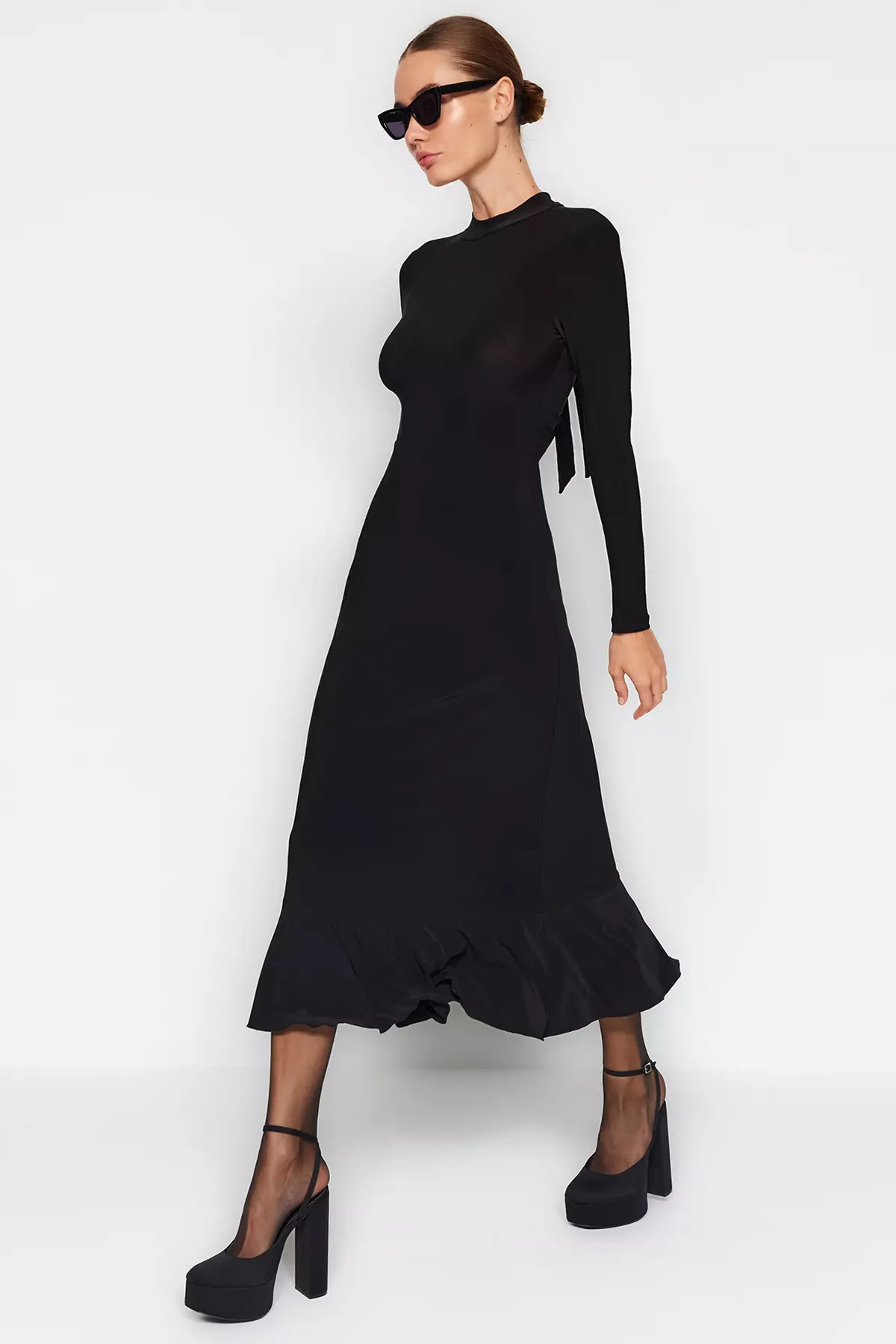 Fitted Mock Neck Midi Dress