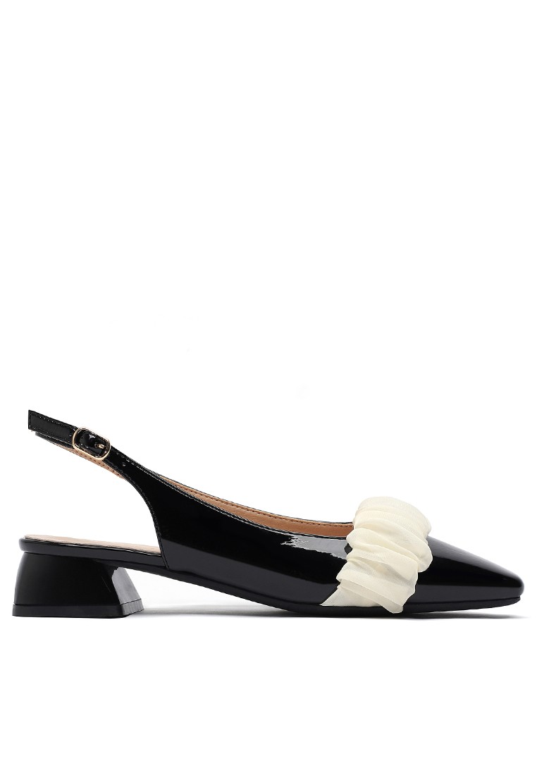 Pleated Strap Patent Leather Slingback Heel 213-14