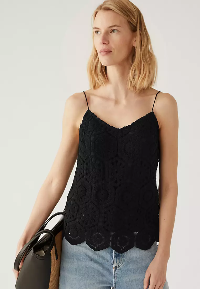 Jual Marks & Spencer Cotton Rich Embroidered Cami Top Original 2024