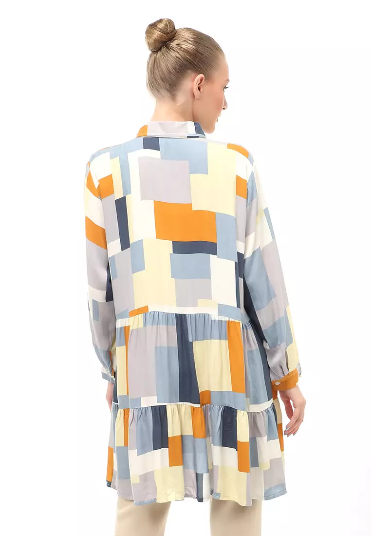 Tunik Atasan Wanita Long Sleeves Motif Abstrak Multicolor Relaxed Fit - Motif 2