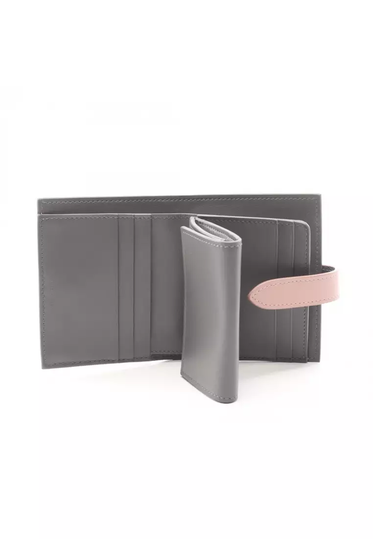 Pre-Loved Celine Small strap wallet Bi-fold wallet leather gray pink