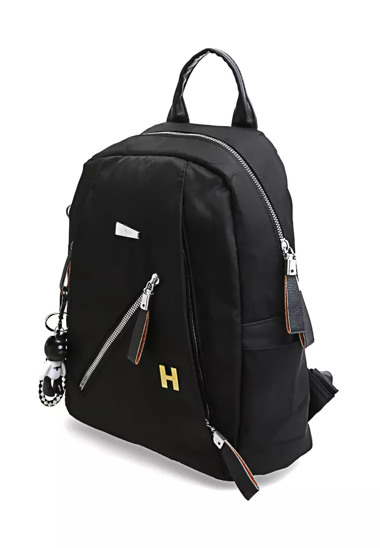 Cellyn Tas Ransel Wanita Plain Motive Backpack Many Pocket Material Nylon ORIGINAL - Black