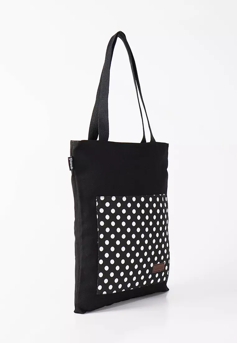 Tote Bag Tas Wanita Bahan Kanvas Penutup Resleting Anna Polkadot