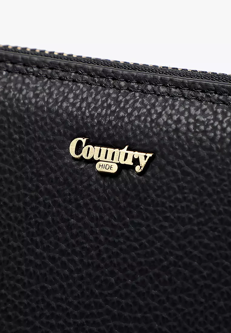 COUNTRY HIDE METRO Full Grain Cowhide RFID Blocking Zip Around Purse with Hand Carry Strap