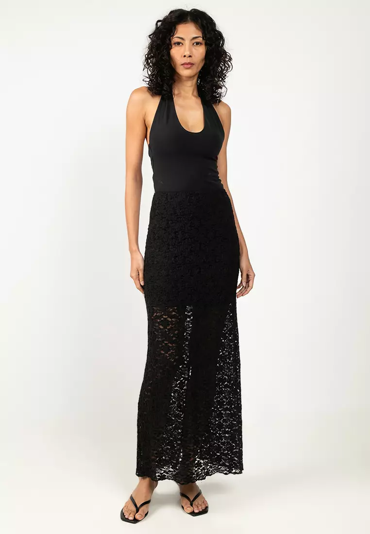 knee length dresses for ladies Vestido Largo de Fiesta Lorenza Negro main image 1