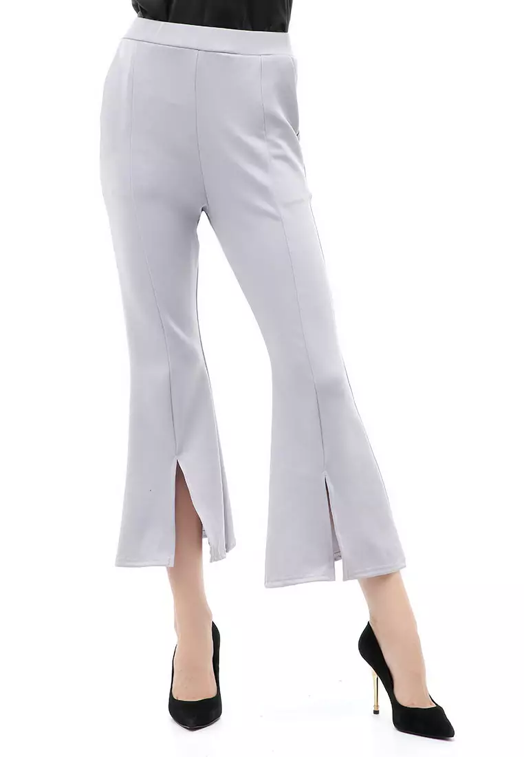 Jourel Long Pants Celana Panjang Casual Wanita Cutbray Split Comportable Material Scuba ORIGINAL - Gray Silver