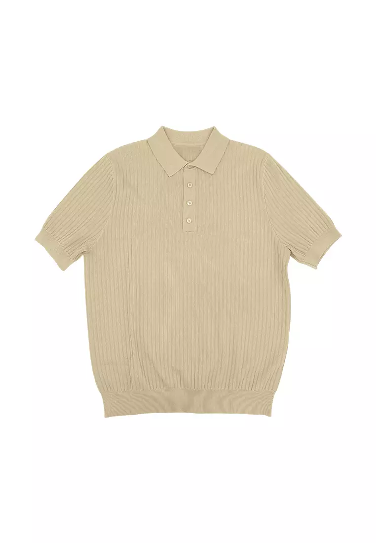 Men's Rib Knit Poloshirt - Camel