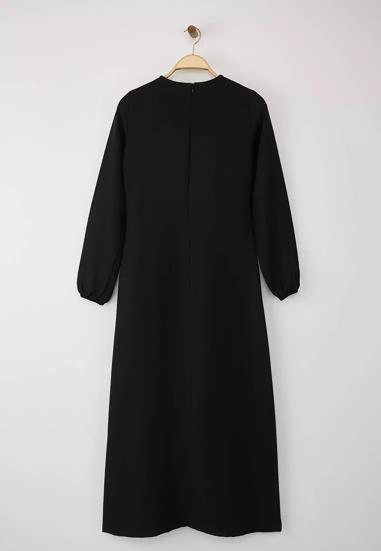Black Linen Look Woven Dress