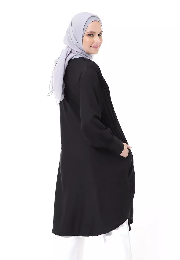 Xaula Tunik Polos Muslimah Atasan Wanita Lengan Panjang Premium High Quality - Black