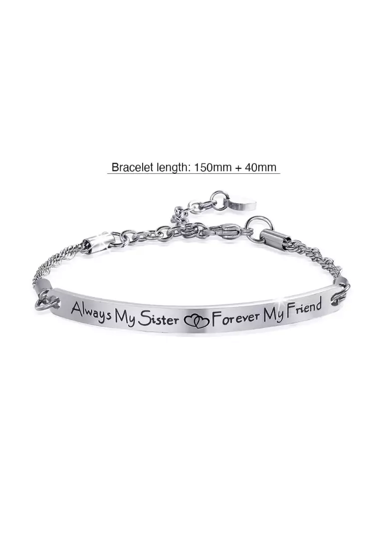 Sisters Forever Inscriptions White Gold Bar Bracelet