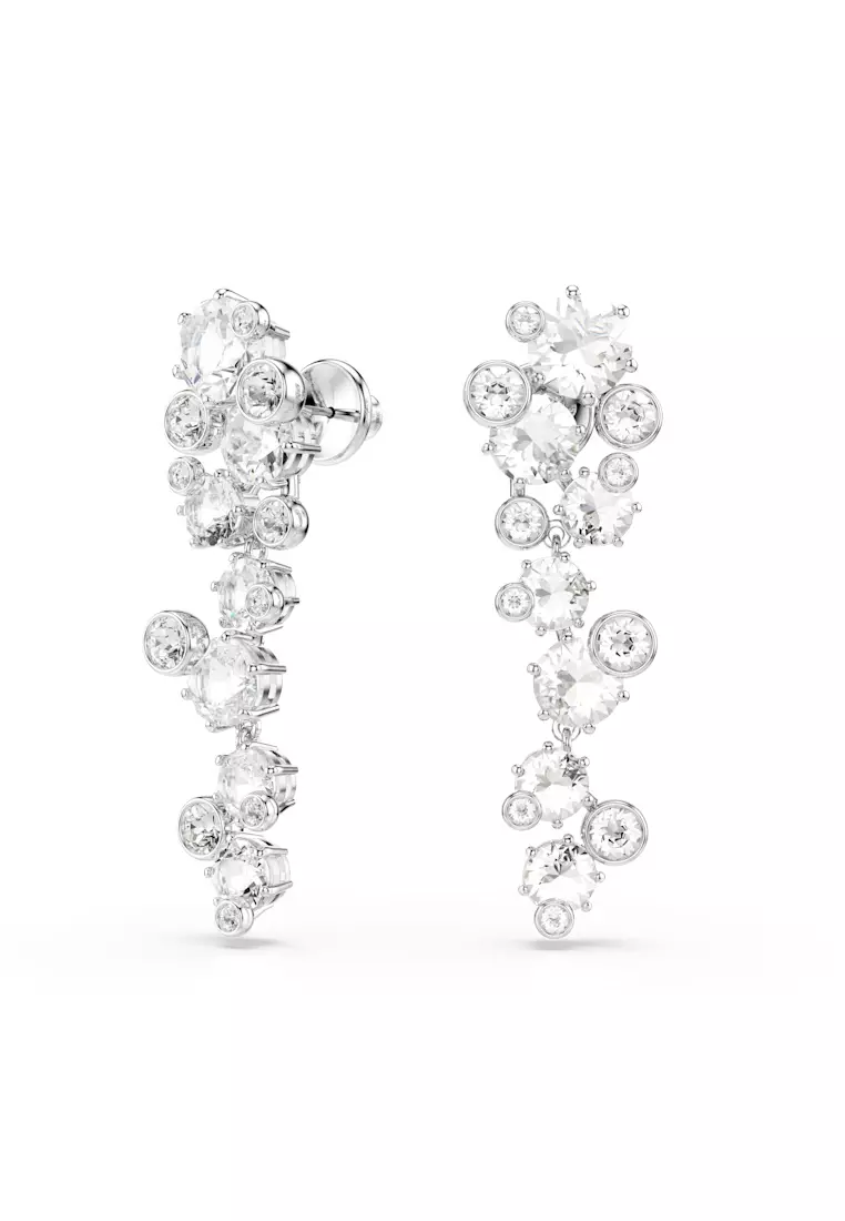 Constella drop earrings, Mixed cuts, White, Rhodium plated