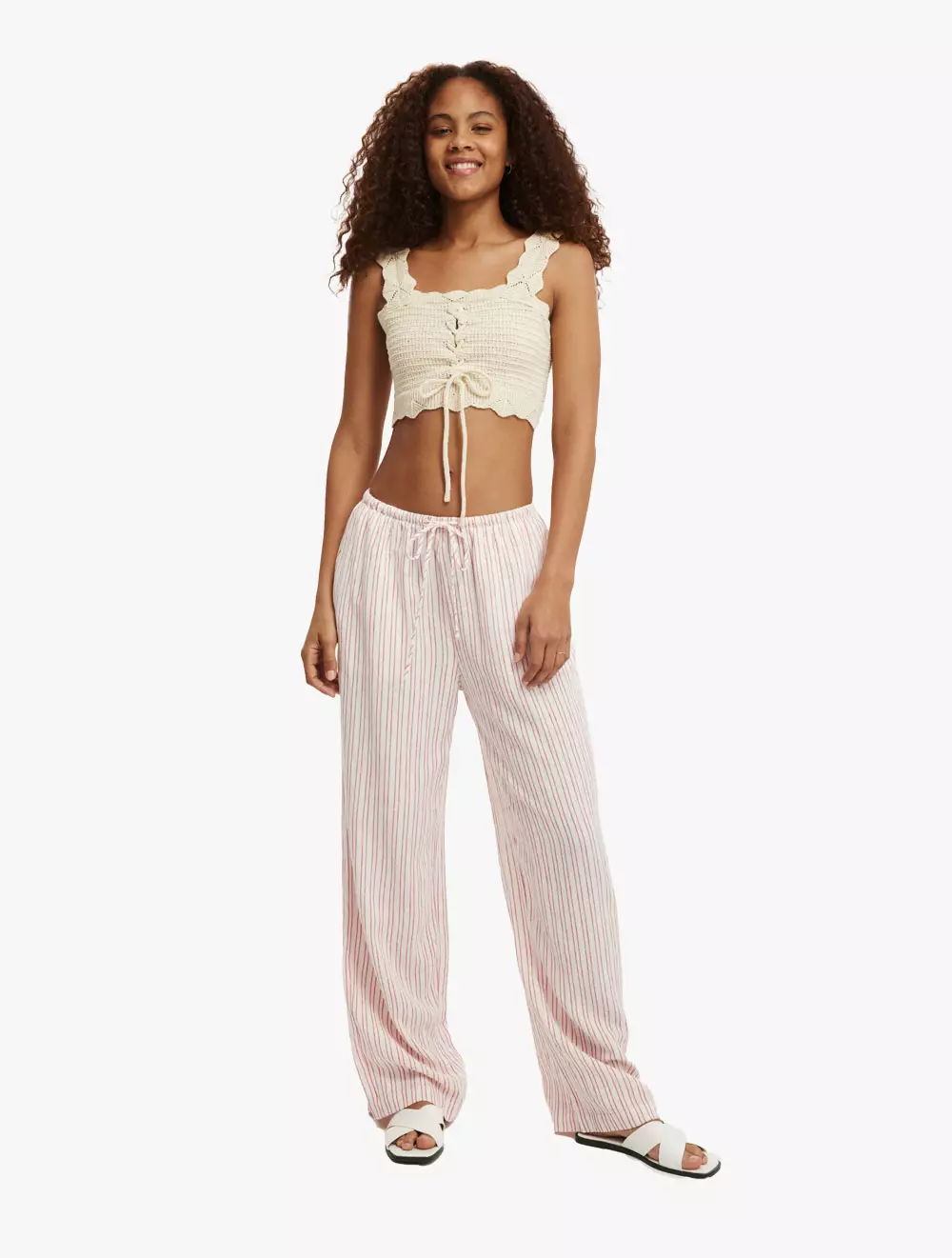 Cotton On - Pakaian Wanita - Lace Up Knit Tank - Ecru