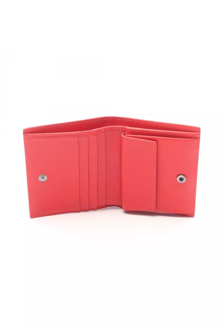 Pre-Loved CHRISTIAN LOUBOUTIN Bi-fold wallet leather black Red