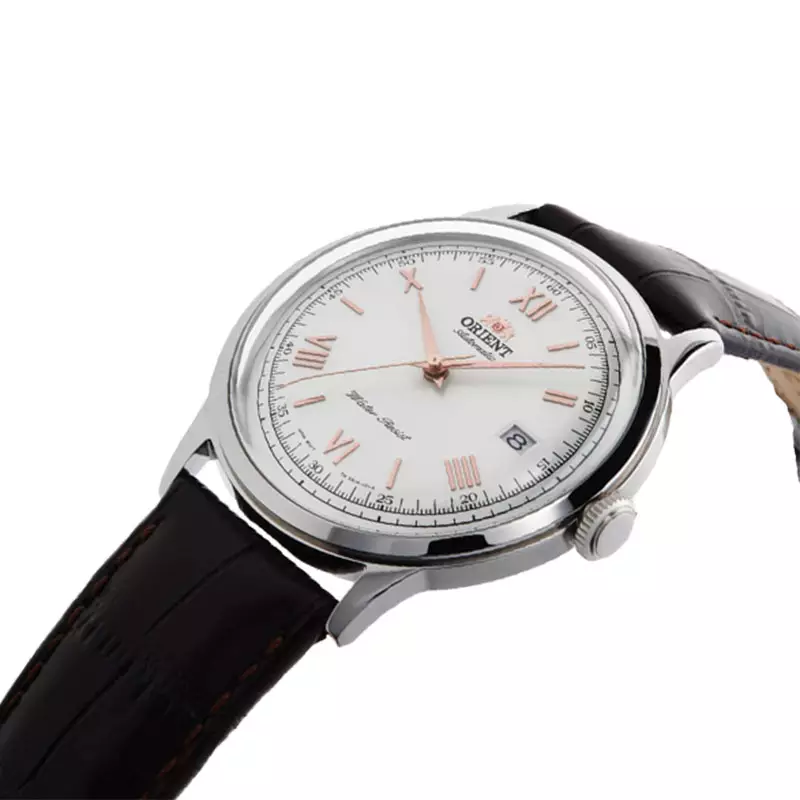 Jam Tangan Pria Orient Bambino TAC00008W Classic Automatic Silver Dial Brown Leather Strap