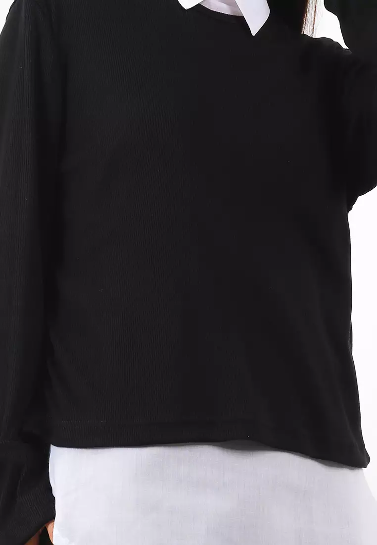 Amazon Rib Knit Layer Sweater 2-In-1 Top