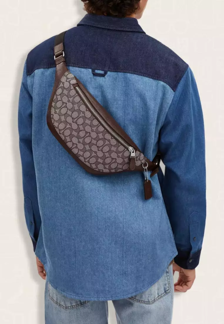 Coach Warren Belt Bag In Signature Jacquard Oak Maple