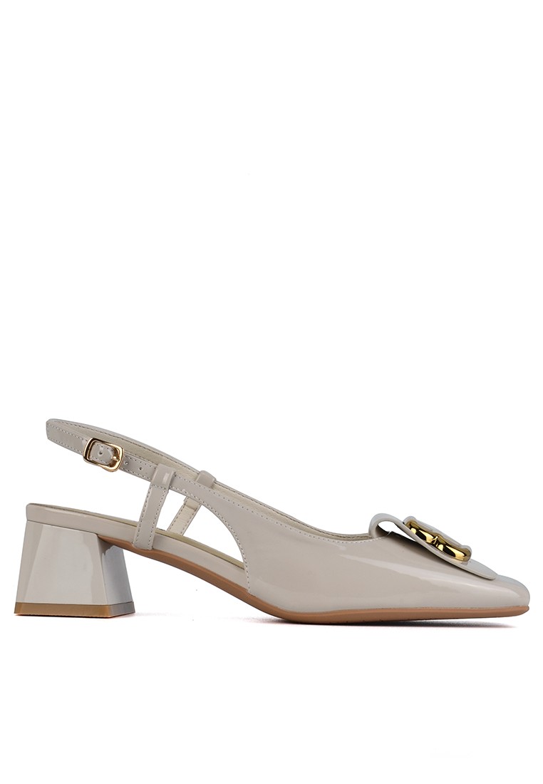 Metal Buckle Patent Leather Slingback Mid Heel XJ333-13