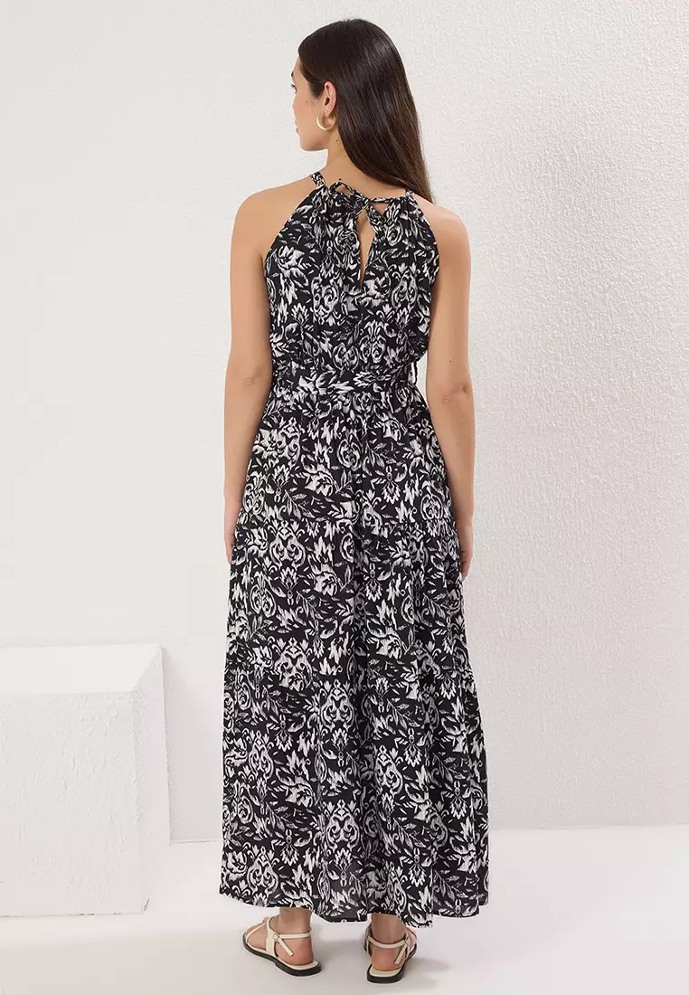 Multi-Colored Belted Halter Neck Maxi Woven Dress TWOSS24EL00872