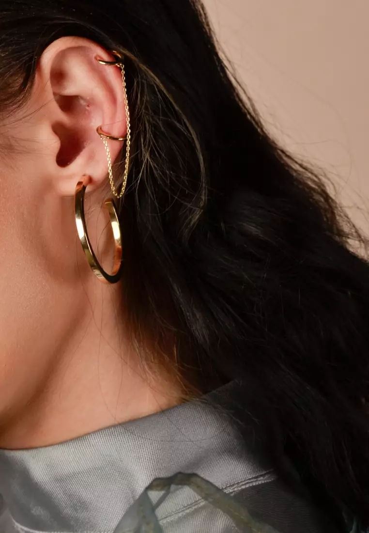 Long Chain Huggie Earrings 14k Gold