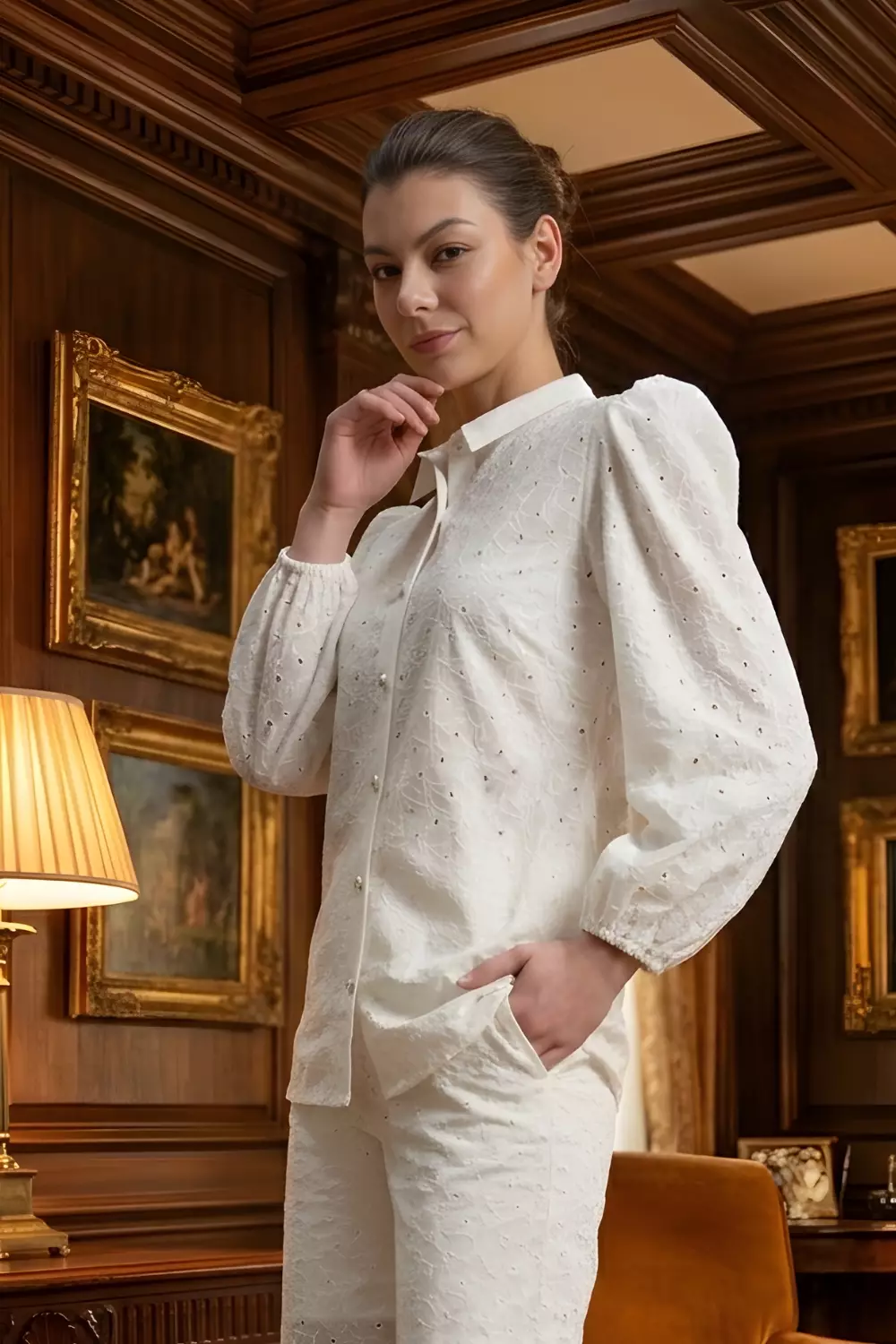 Demure Studio - Essentials Embroidered Cotton Slim Fit Shirt White (Only Shirt)