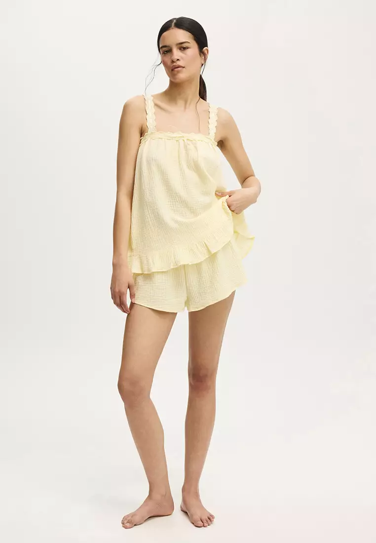 Lace Trim Babydoll Cami Set