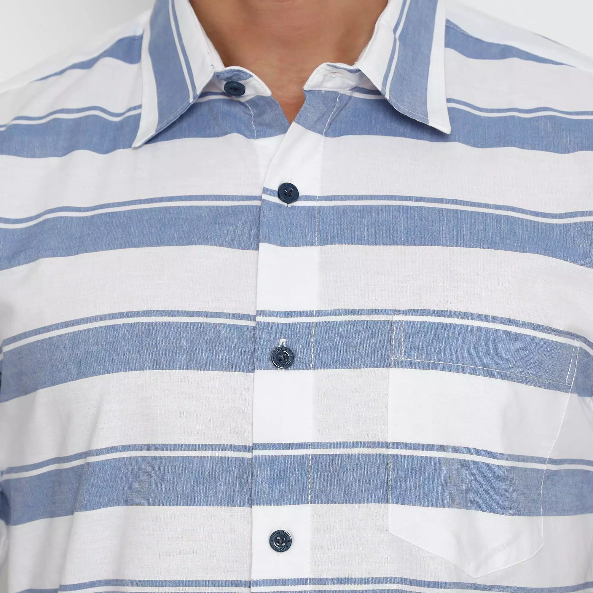 Platini Kemeja Motif Salur Pria Lengan Pendek Katun Biru 73477