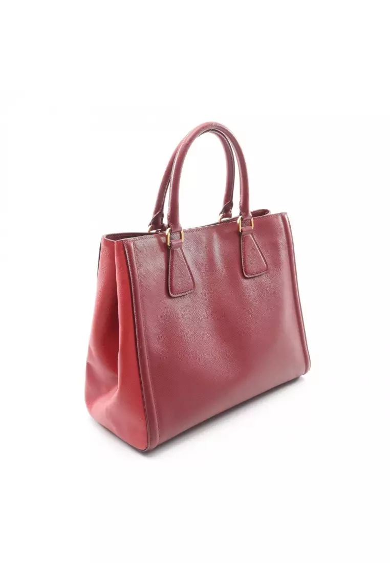 Pre-Loved Prada triangle logo Handbag Saffiano leather Bordeaux Red 2WAY