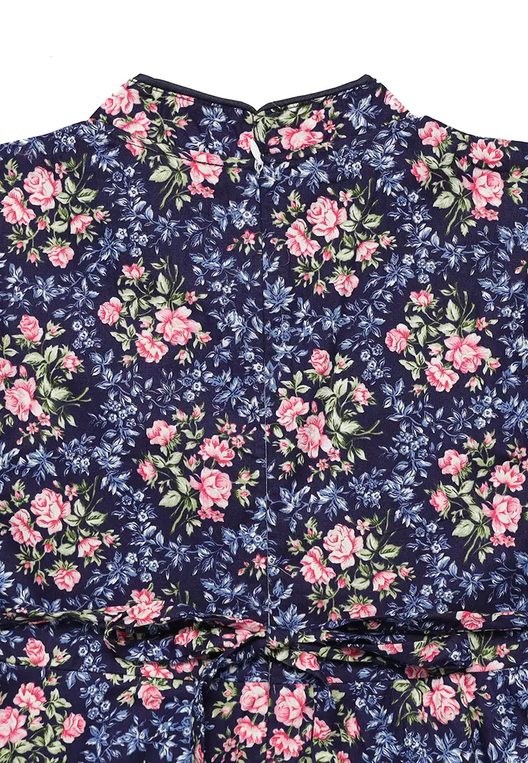 Dress Anak Perempuan Kerah Mandarin Bunga Navy - CUTE