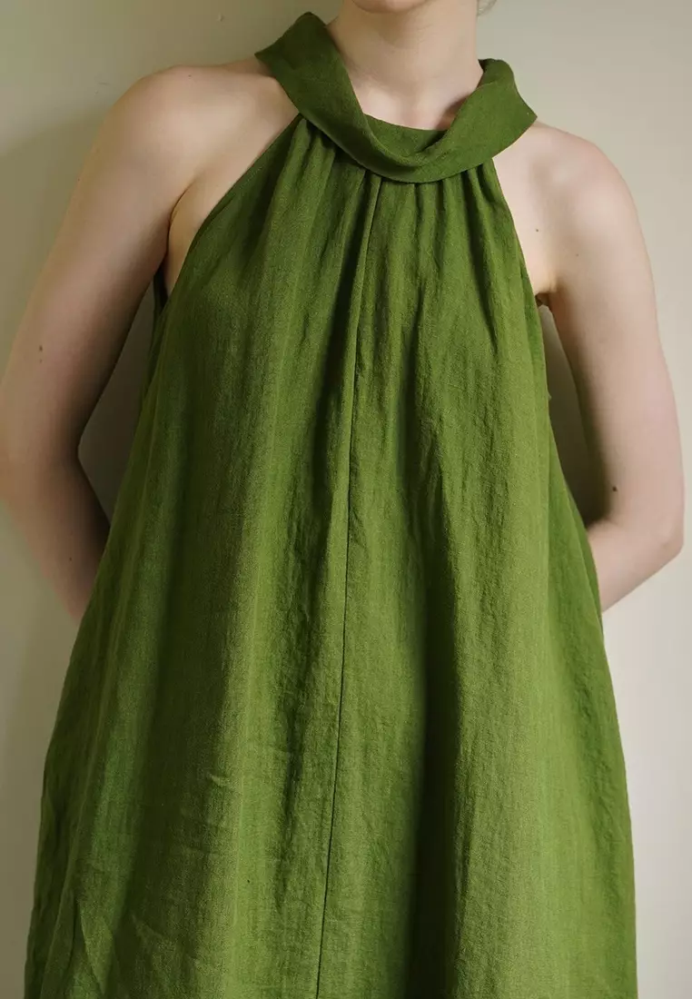 Buy Sunnydaysweety 2025 new temperament linen halter neck green dress  K052105 2026 Online | ZALORA Philippines