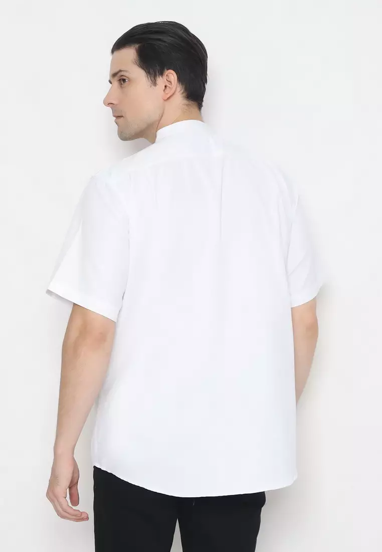 POLICE Kemeja Koko Border Printing Putih Regular Fit Pria