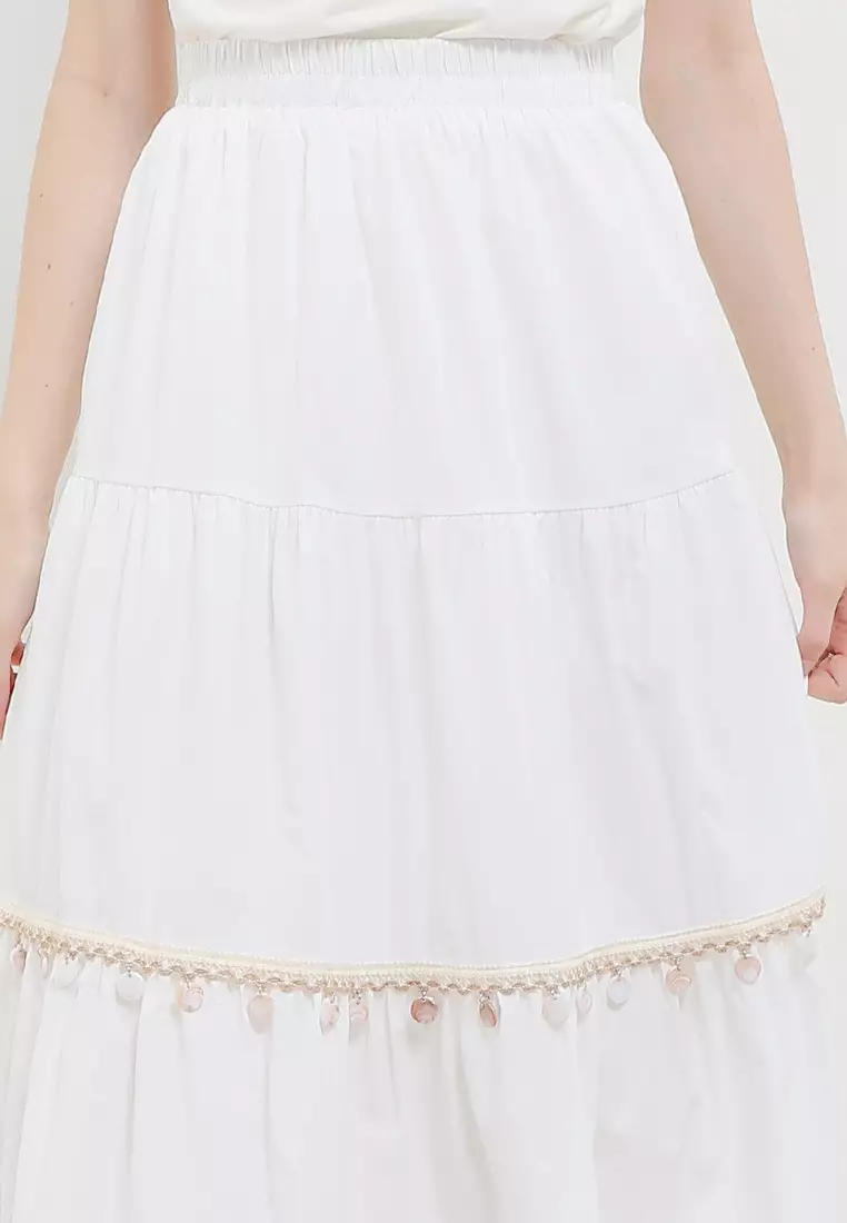 3 Tiers Maxi Skirt W/ Shell-Like Decoration