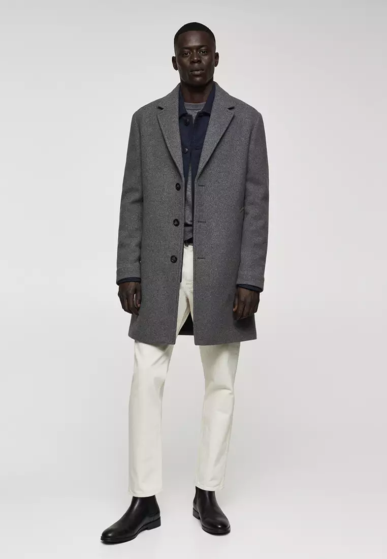 Mens grey wool on sale overcoat