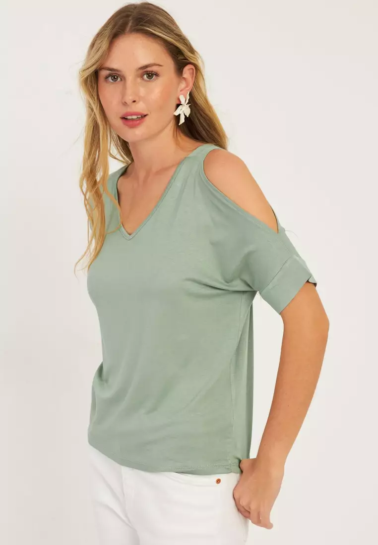 V-Neck Cold Shoulder Blouse
