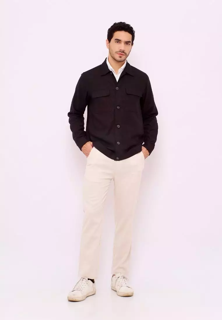 Elbrus Jaket Kemeja Outer Pria Linen Warna Hitam | Linen Shirt Jacket Men Black