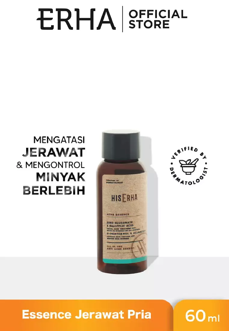 His Erha Gentle Acne Essence All In One With Zinc Gluconate, Salicylic Acid, D-Panthenol, & Allantoin - Serum Wajah Pria Berjerawat